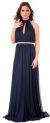 High Halter Neck Long Formal Bridesmaid Dress with Keyhole in Navy